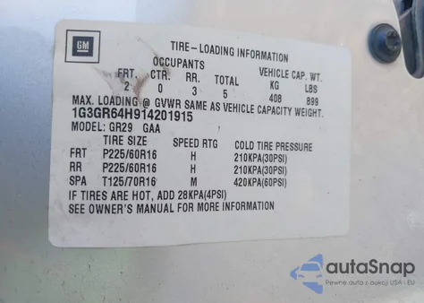 2001 Oldsmobile Aurora 3.5 z USA, uszkodzony, nr VIN 1G3GR64H914201915